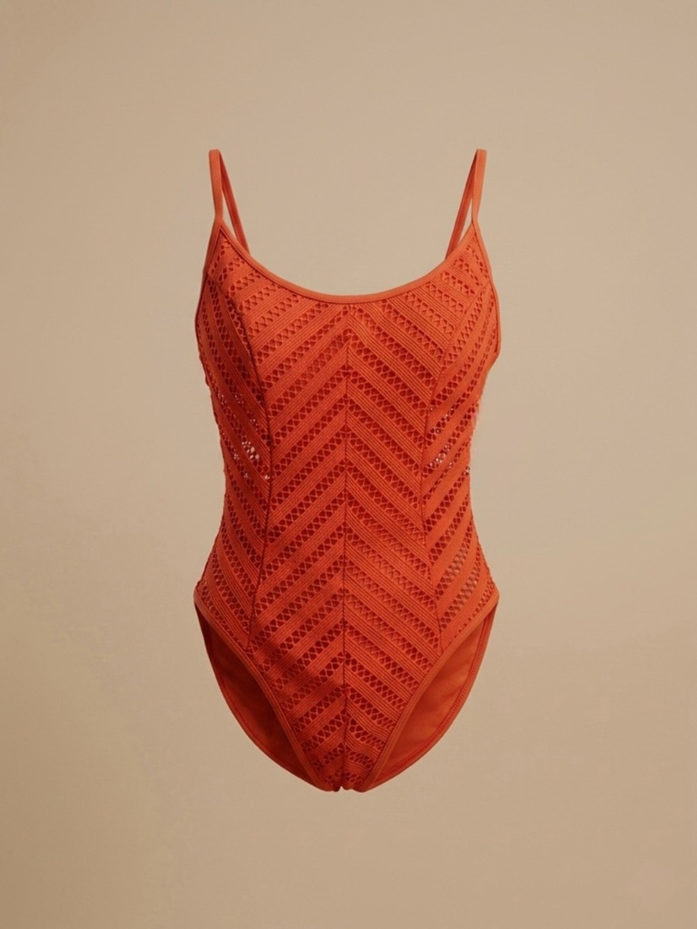 Kenneth Cole Crochet Lace Chevron One-Piece Swimsuit Orange NWT Size M
